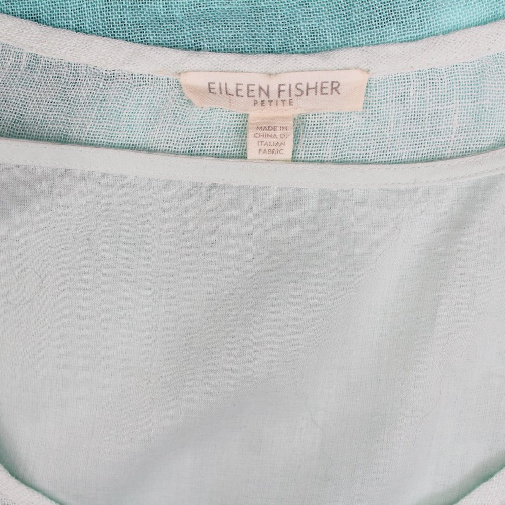 Eileen Fisher Linen Gauze Dress Aqua Blue Ombre A Line Layered Slip Included P - Picture 7 of 15